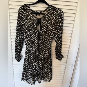 Theory Black and White Bishop Sleeve Wrap Dress